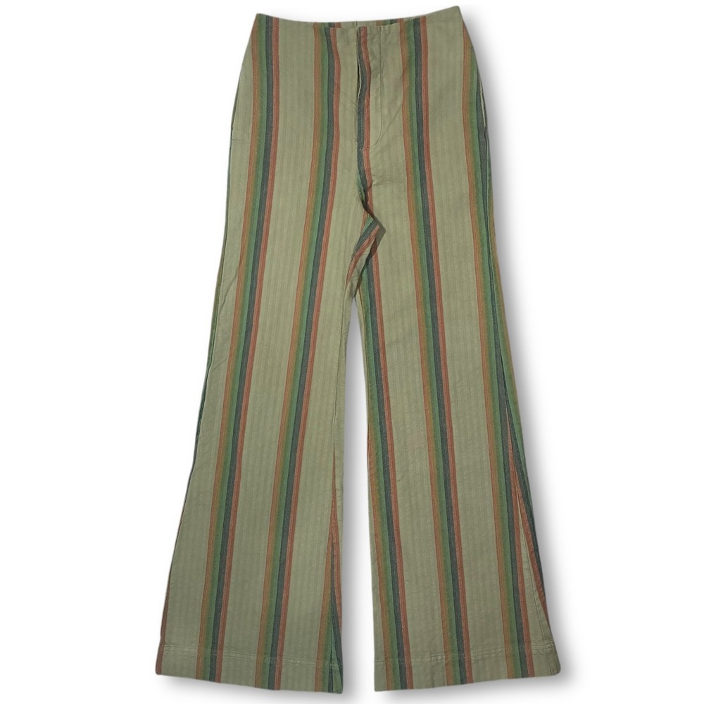 EUC Free People Star of Wonder Striped Wide Leg Pants Flare Boho Green Women's 0 - Picture 2 of 12